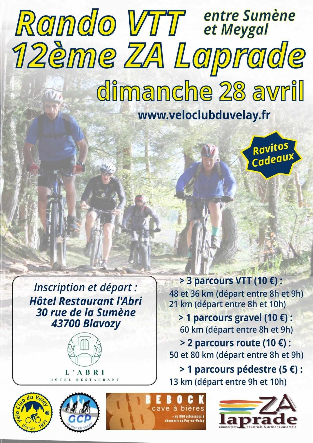 Le Vélo Club du Velay vous donne rendez-vous ce dimanche matin 28 avril pour sa 12e Rando VTT - Z.A.