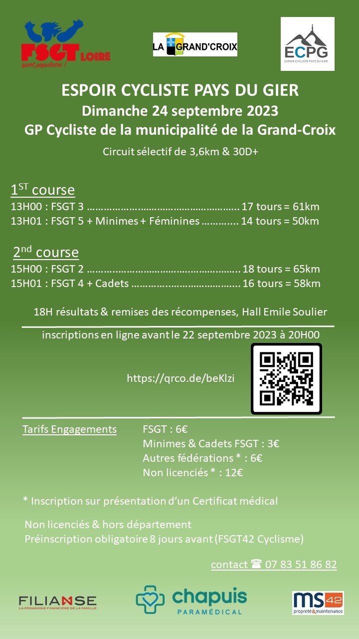 GRAND PRIX CYCLISTE de la MUNICIPALITÉ de la GRAND'CROIX (FSGT)