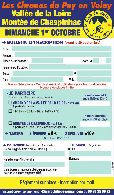 CLM de la Vallée à partir de U13 (envoyer votre horaire souhaité à Marco)